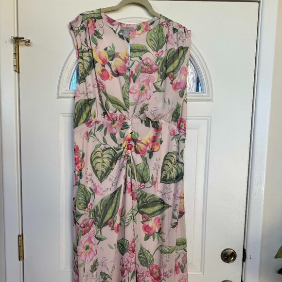 H&M Womens Light Beige Pink Floral Maxi Chiffon Dress, Size: XL, EUC - Picture 2 of 10